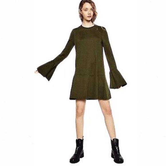 Zara Trafaluc Olive Bell Sleeve Sweater Dress - Picture 11 of 11